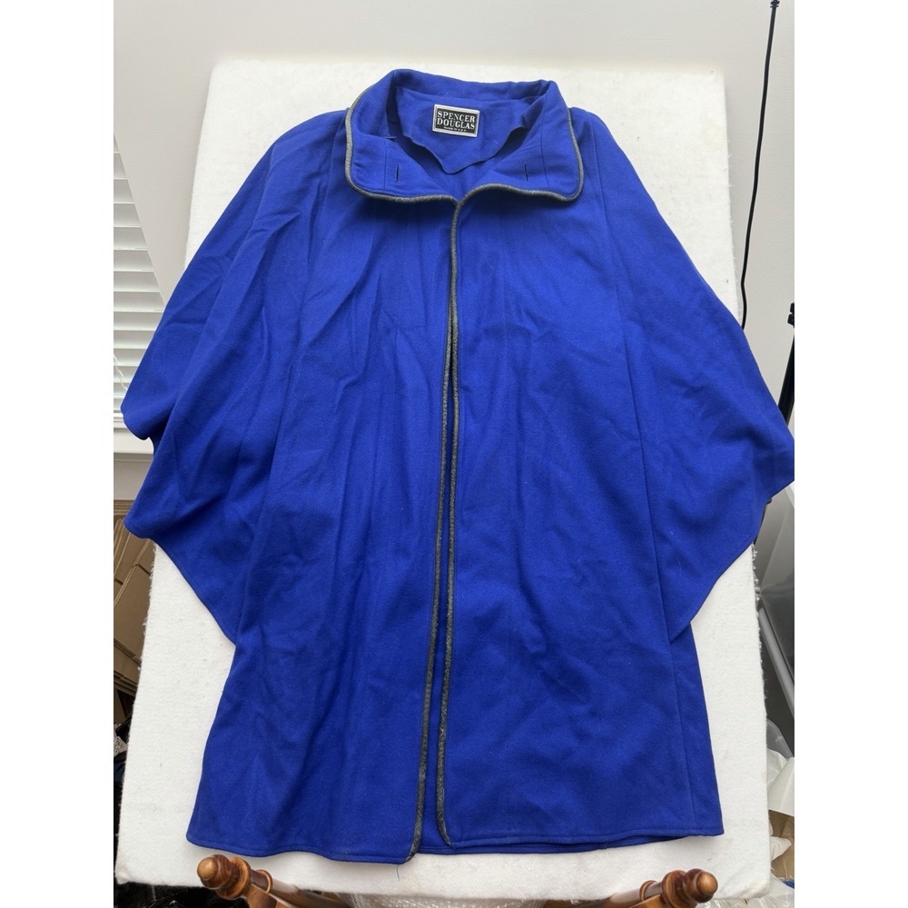 Vintage Spencer Douglas Wool Cape Poncho Blue Blanket Cloak One Size 80s USA